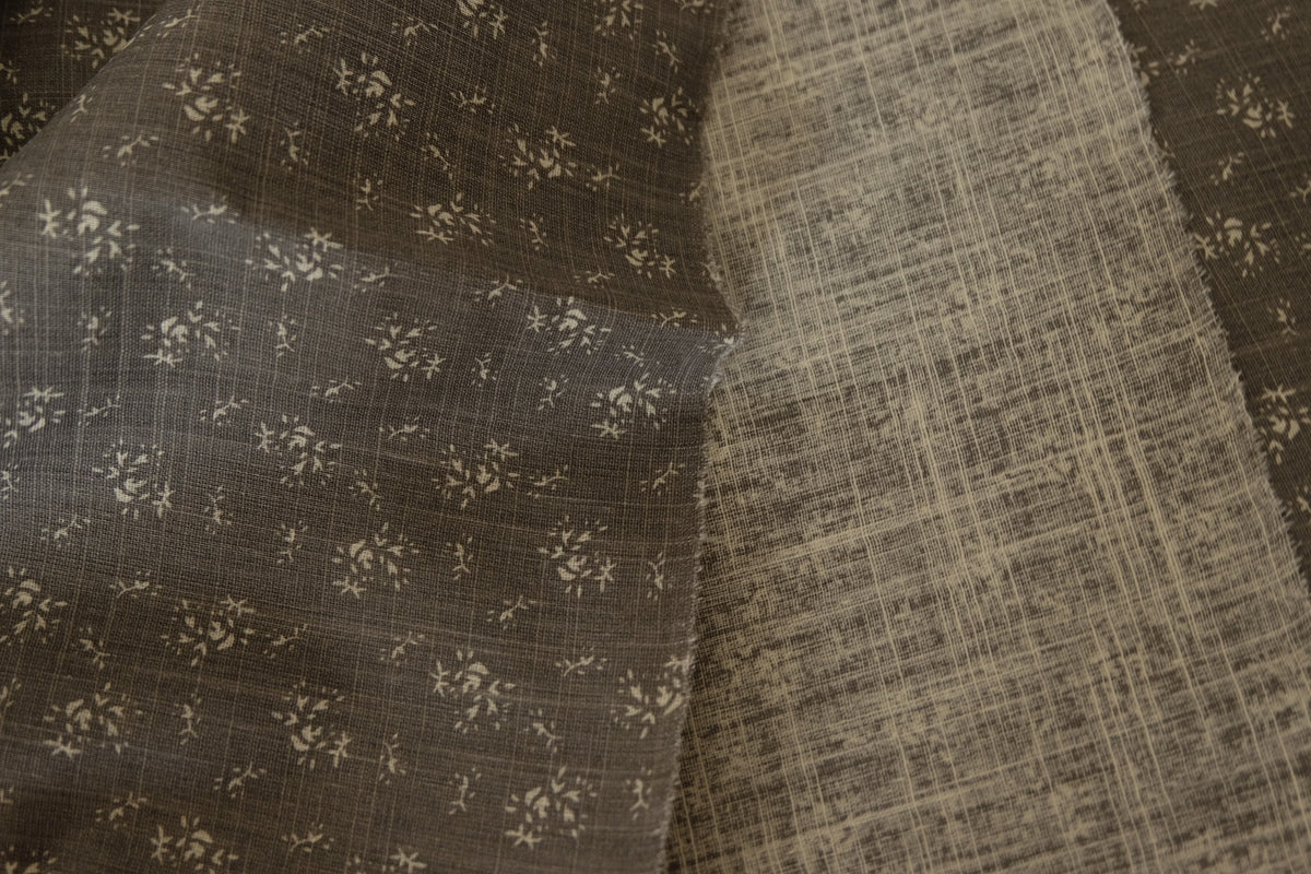 Vintage Meadow – Brown Floral Slub Cotton Linen – 3.3 yd