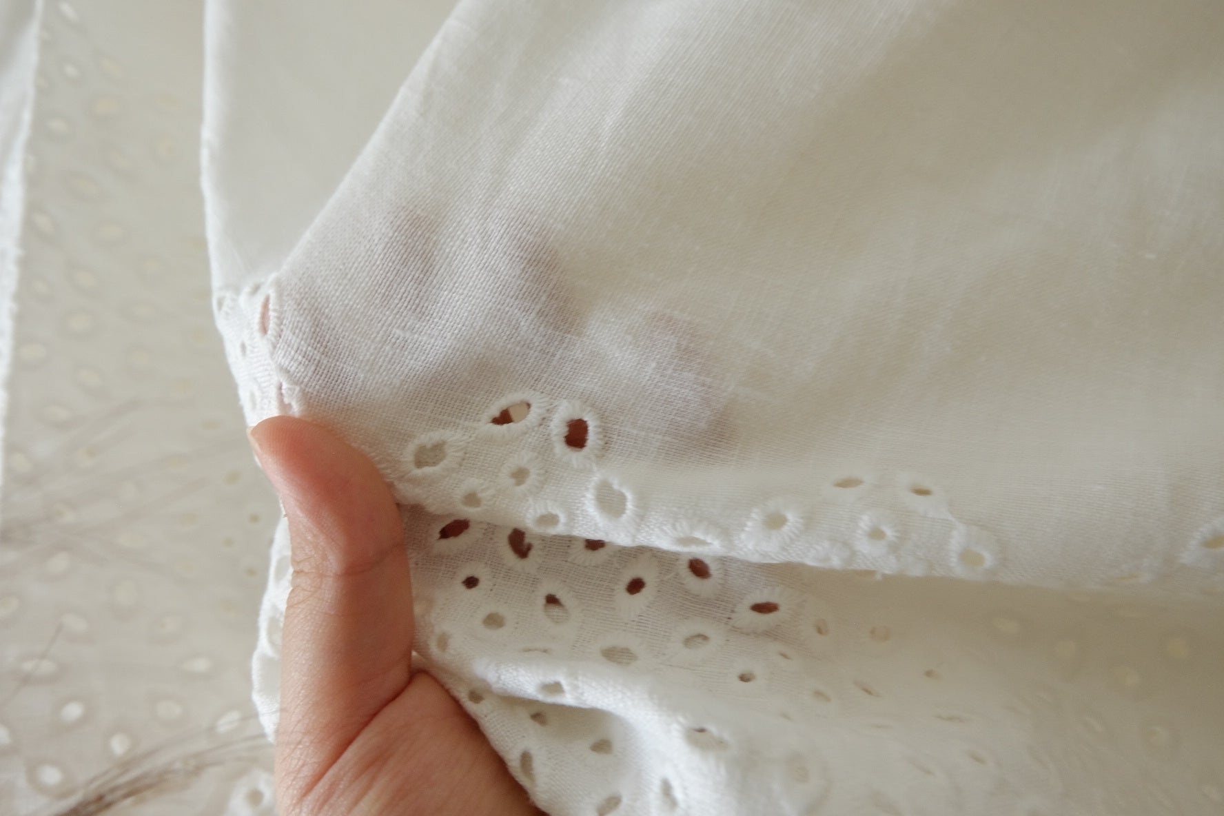 Ivory Eyelet Border Pure Linen Fabric, 2.19 Yards