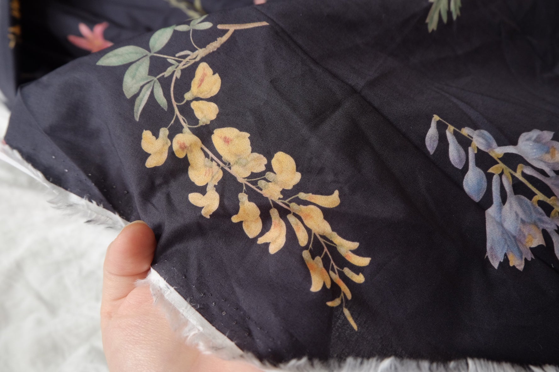 Dark Botanical Cotton Lawn Fabric - 2.73 yd