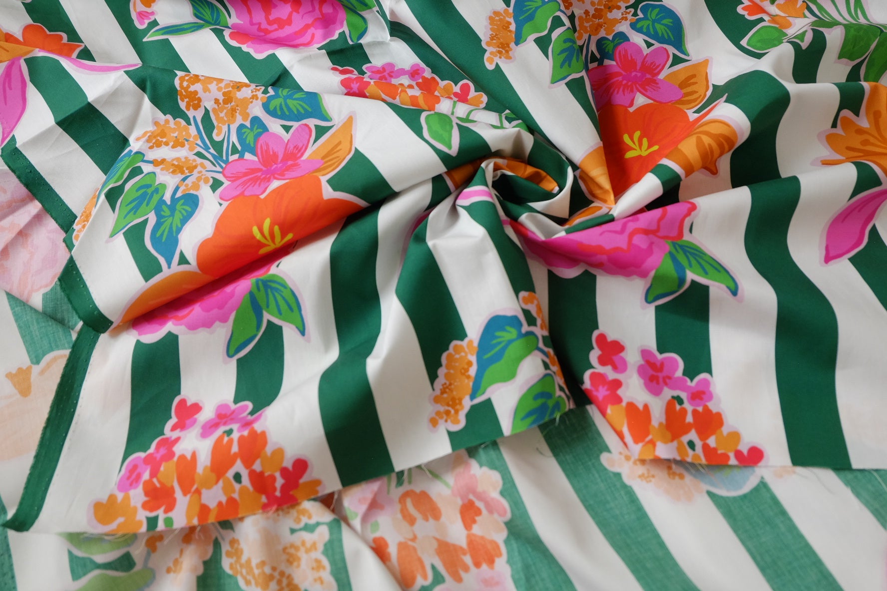 Tropical Floral Stripe Tana Cotton Poplin – Structured Statement Fabric (2.19 yards)