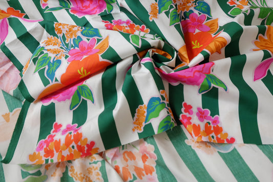 Tropical Floral Stripe Tana Cotton Poplin – Structured Statement Fabric (2.19 yards)