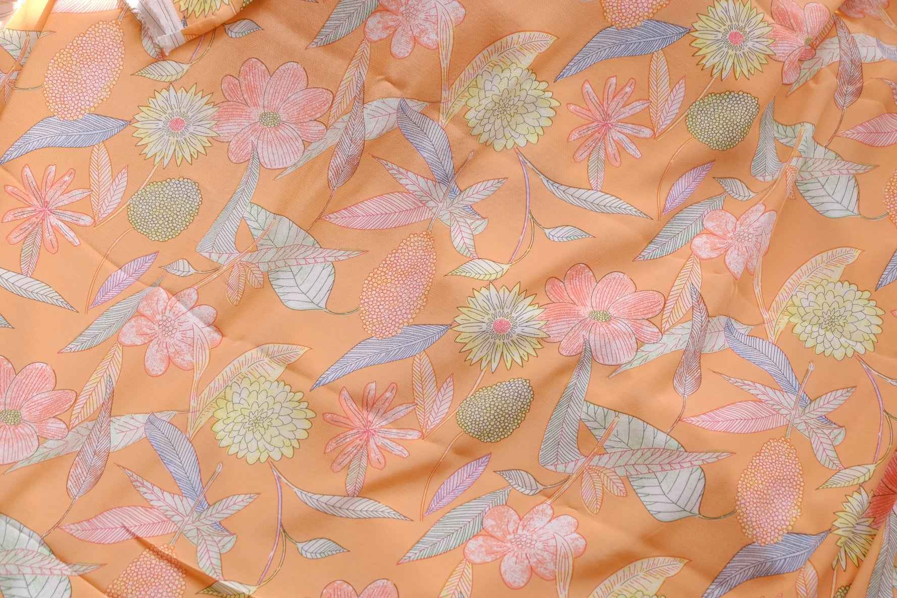Peach Botanical Rayon Fabric, Lightweight Drapey Summer Dress Weight, 3.3Yards
