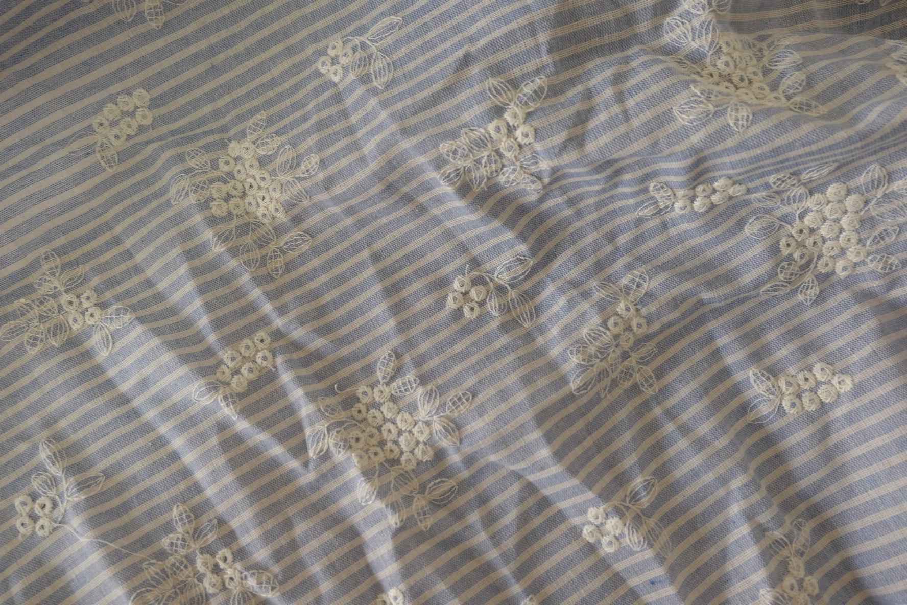 Embroidered Striped Poly Cotton Fabric – 2.2 yd