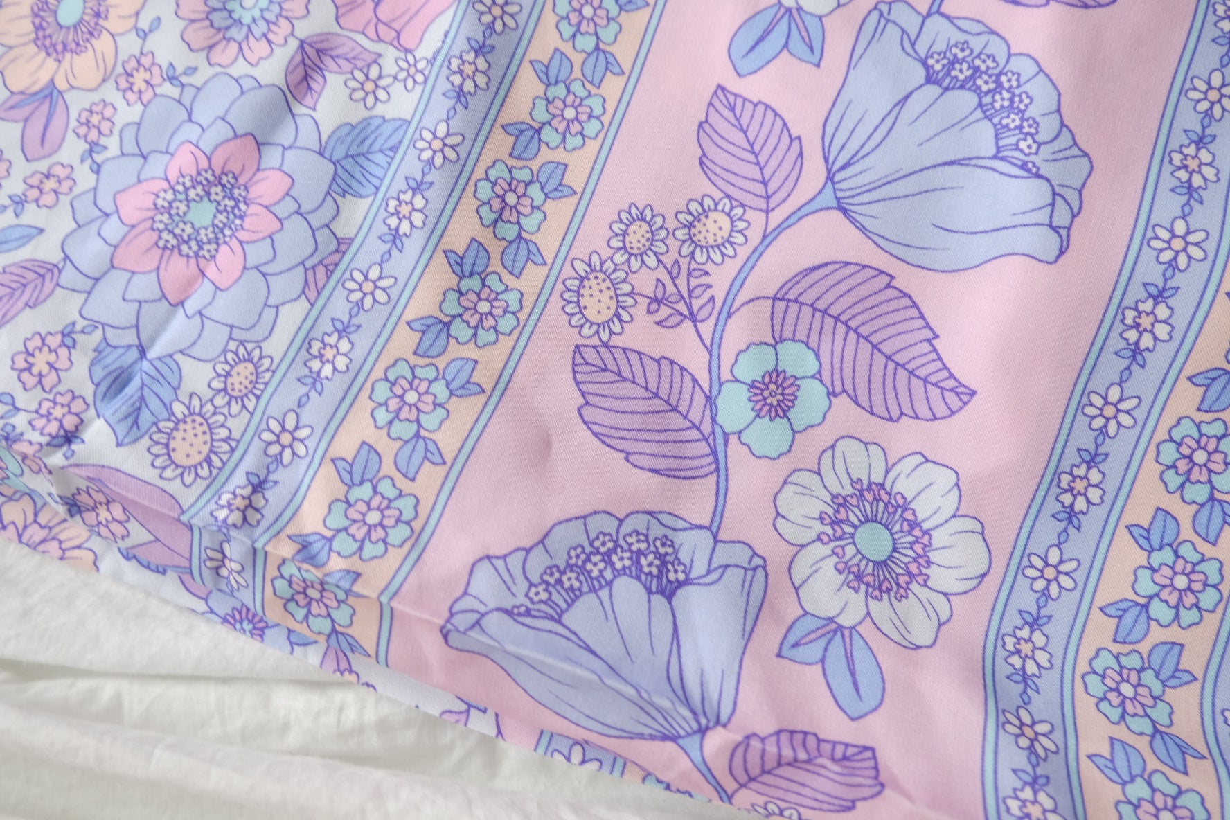 Double Border Floral Rayon Fabric in Soft Pastels, 3.3 Yards
