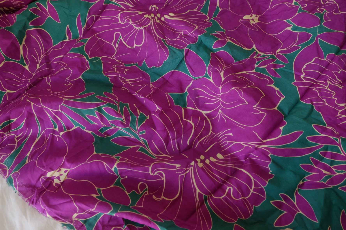Magenta Tropical Floral Lightweight Cotton Lawn – 3.1 yd