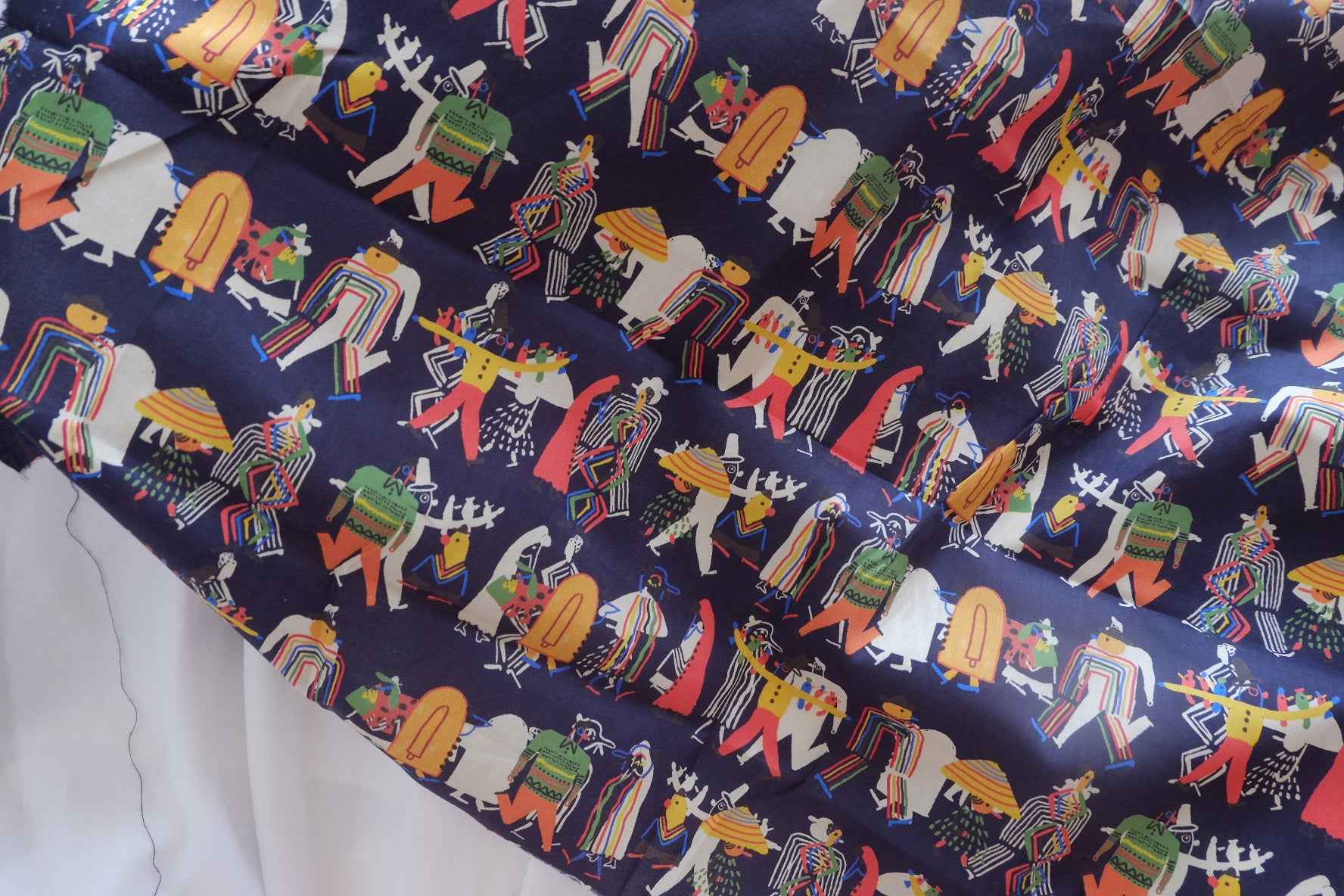 Illustrated Folk Cotton Lawn Fabric - 1.64 yd