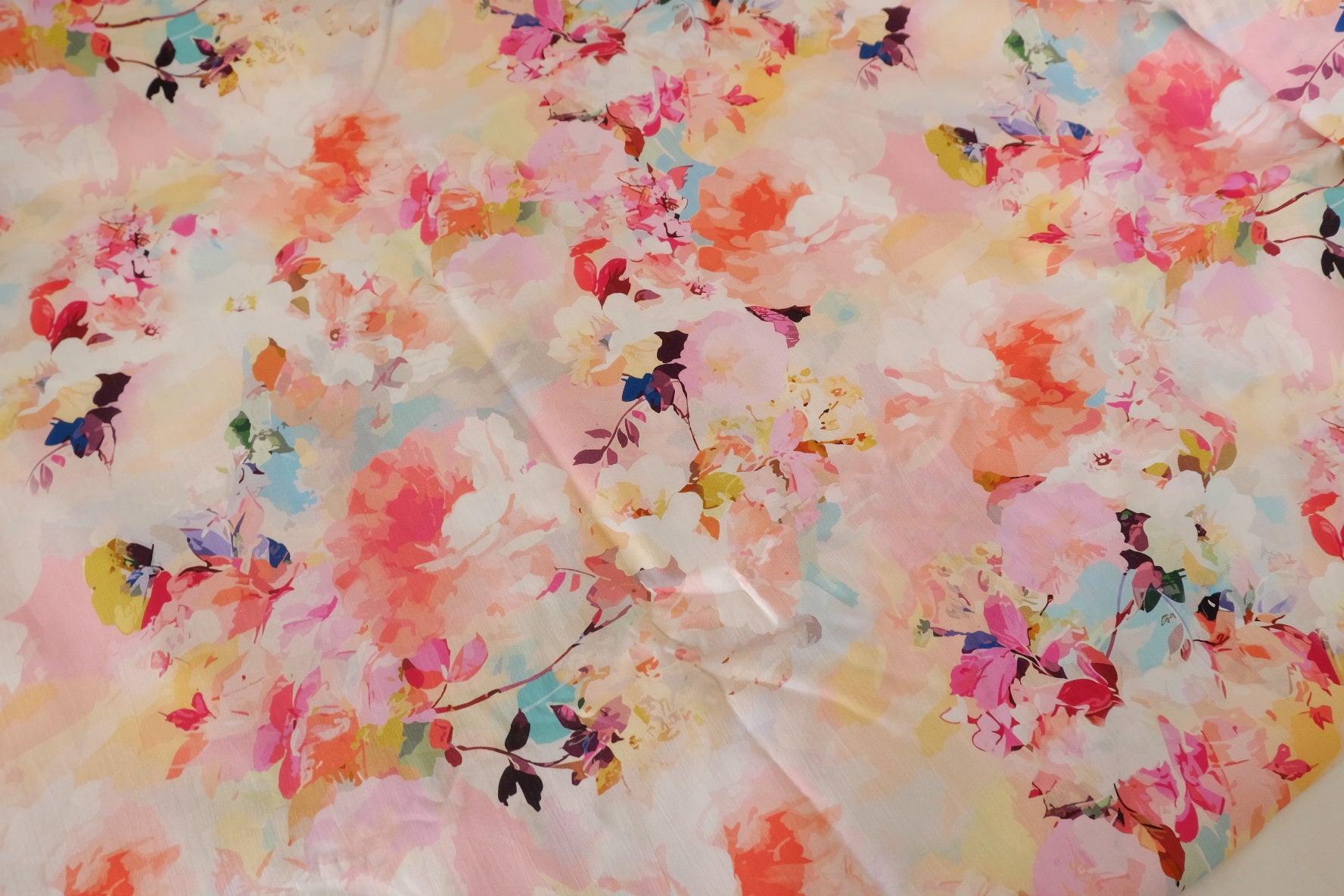 Watercolor Floral Cotton Sateen Fabric – 2.7 yd