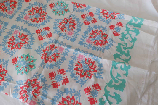 Coral & Aqua Border Floral Cotton Poplin – 1.75 yd