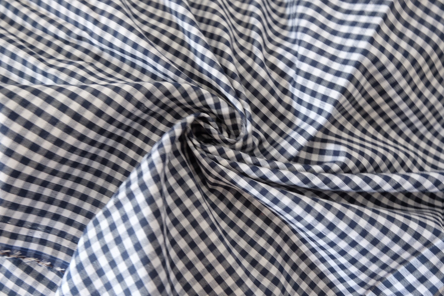Navy Mini Gingham Cotton Linen Blend Fabric – Soft Woven Check – 3.3 yd