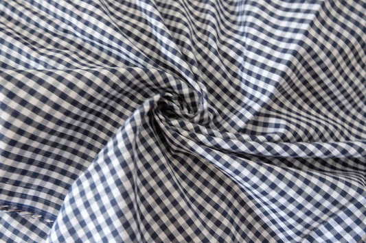 Navy Mini Gingham Cotton Linen Blend Fabric – Soft Woven Check – 3.3 yd