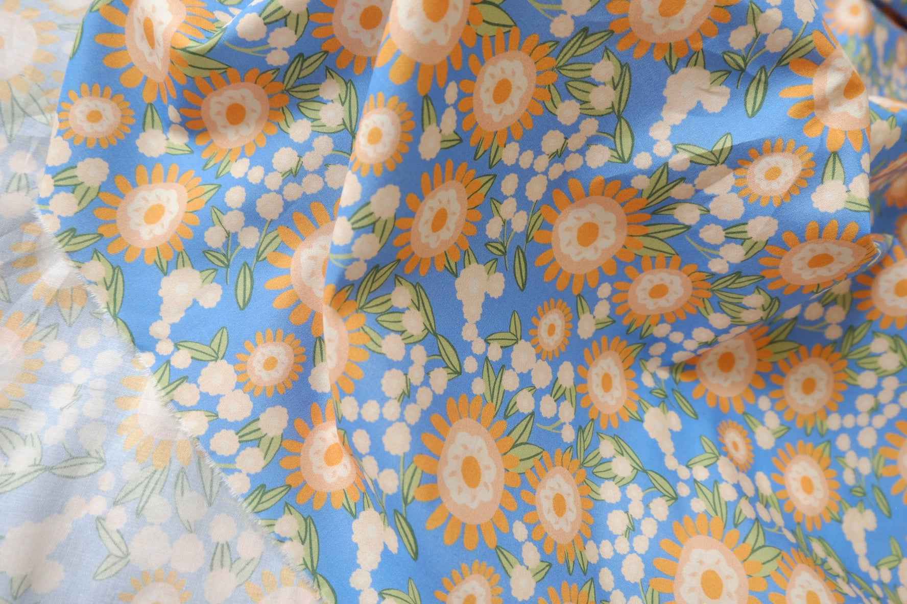 Blue Daisy Print Lightweight Cotton Poplin — 2.19 yd Piece