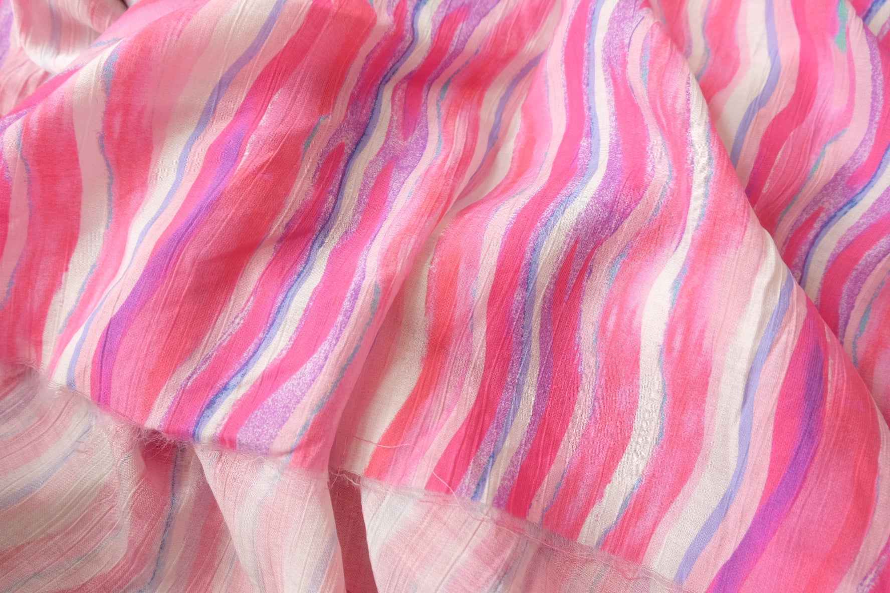 Pink Watercolor Stripe Textured Tencel Cotton Fabric, Lightweight Summer Dress Weight, 1.91 Yards
