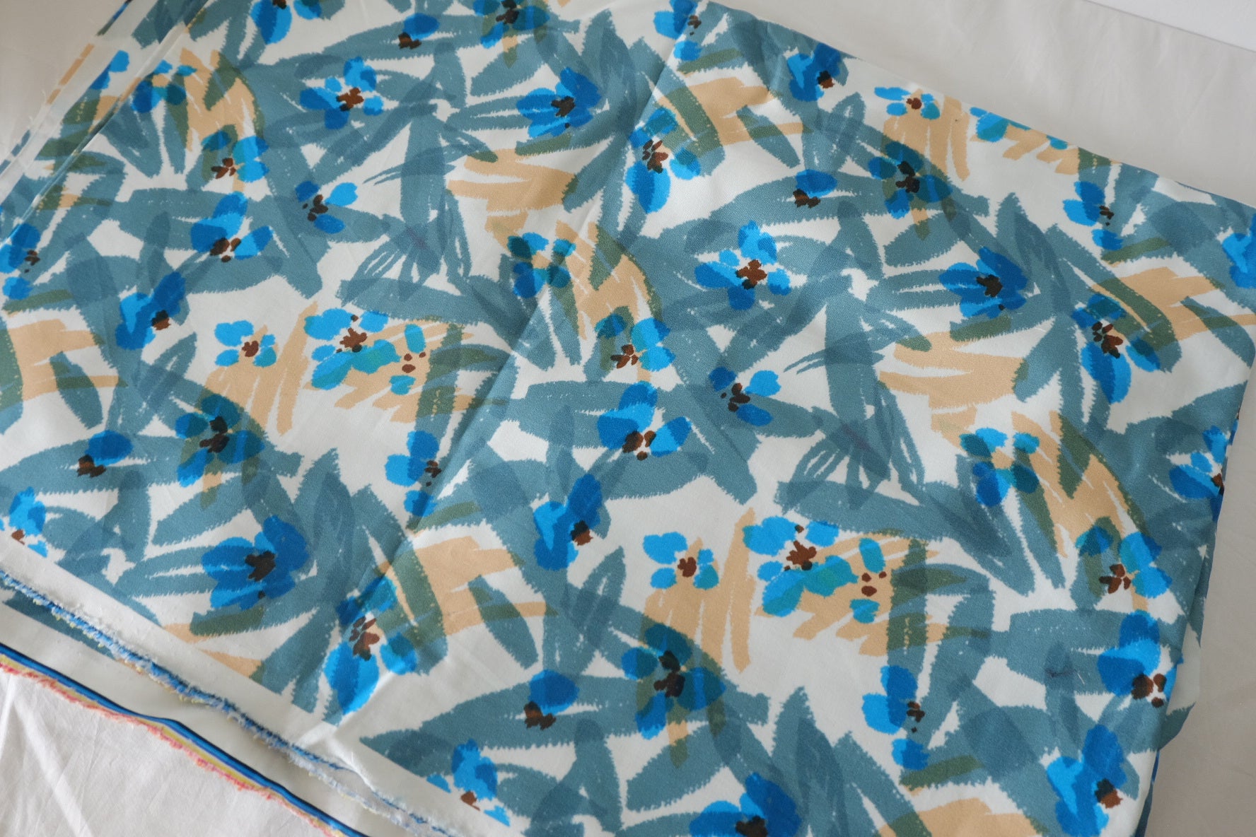 Brushed Blue Floral Cotton Twill Fabric – 2.19 yd