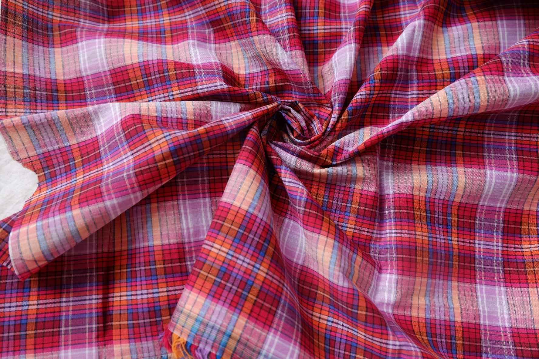 Colorful Madras Check Cotton Fabric - 3.28 yd