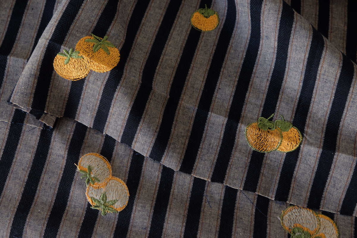Golden Tomatoes Embroidered Striped Cotton – 1.48 yd