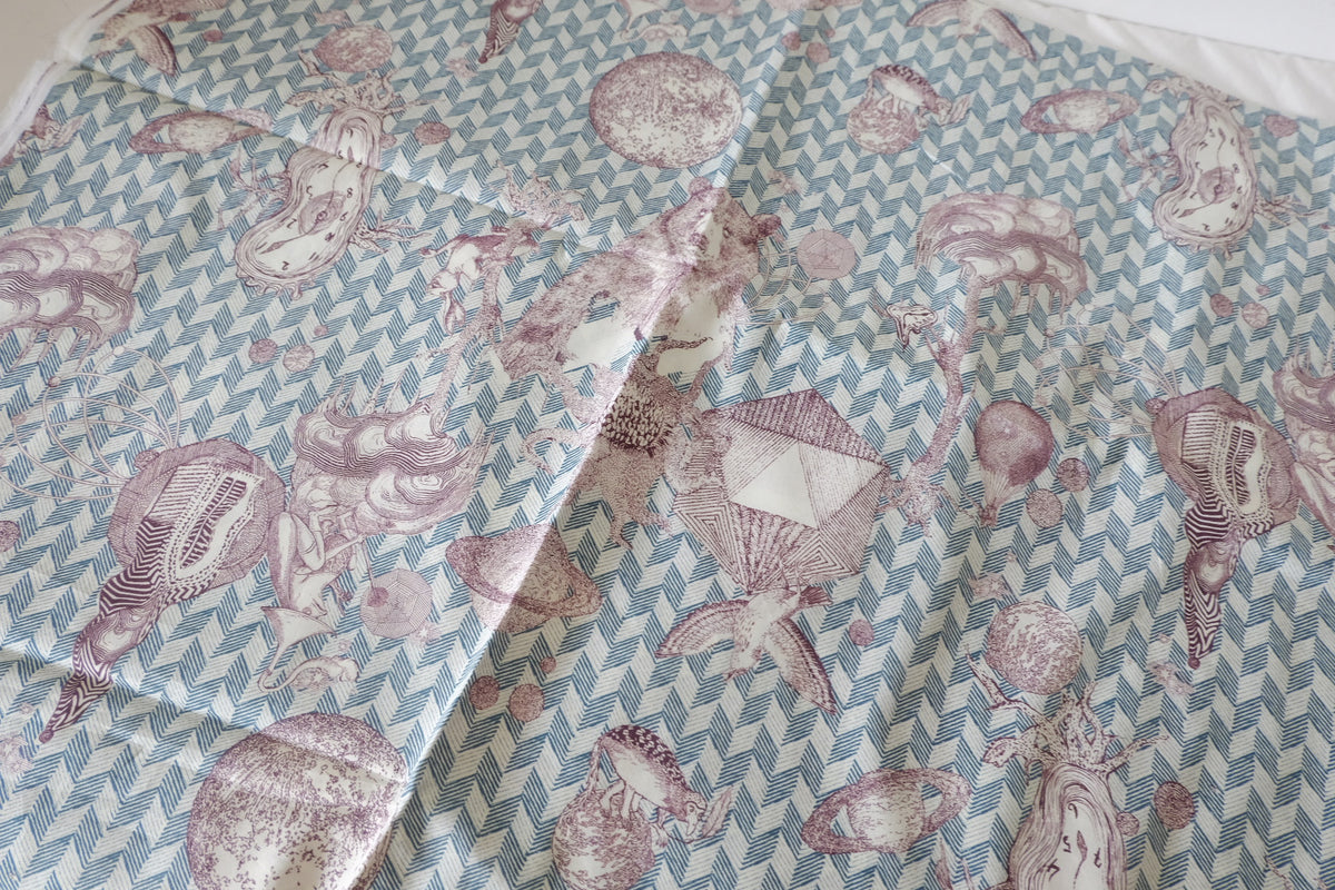 The Cabinet of Curiosities – Surreal Illustrated Cotton Lawn – 2.2 yd