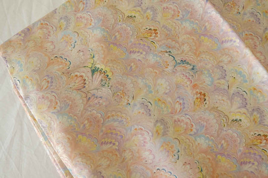 Silk-Like Rayon Satin Fabric – Champagne Gold Watercolor Feather  3.3 Yards