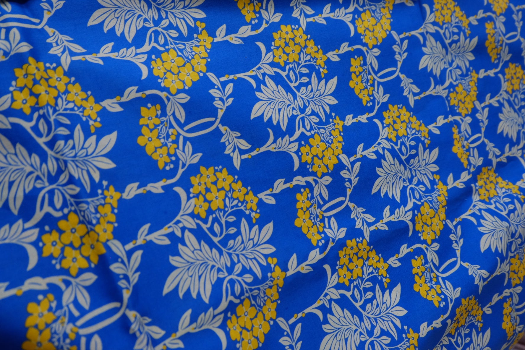 Blue Floral Silky Cotton Lawn Fabric - 2.19 yd