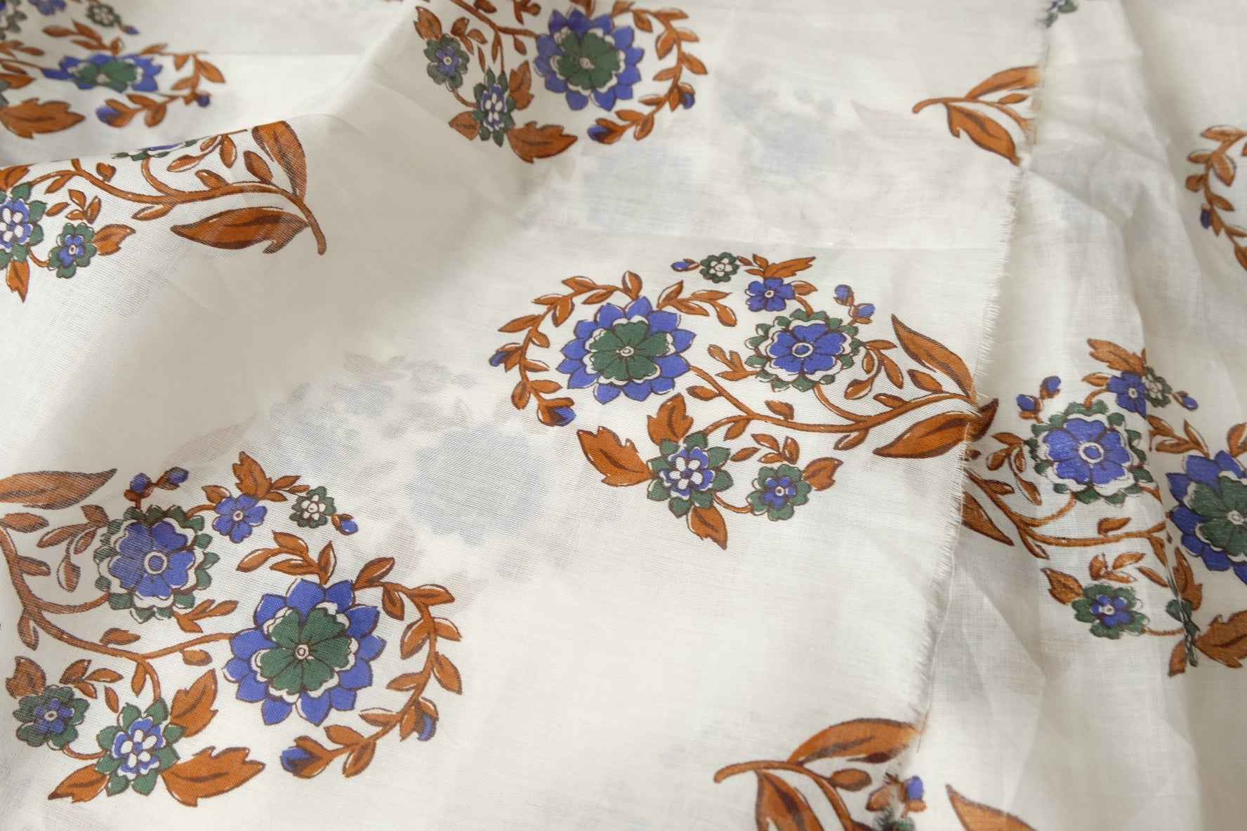 Border Floral Tencel Cotton Voile Fabric, Sheer Lightweight Dress Weight, 2.19 Yards