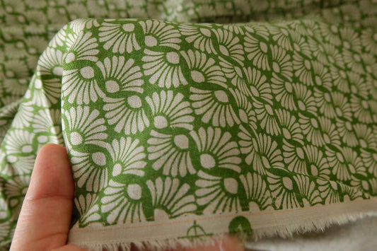 Green Geometric Floral Tencel Linen Fabric – 1.6 Yards