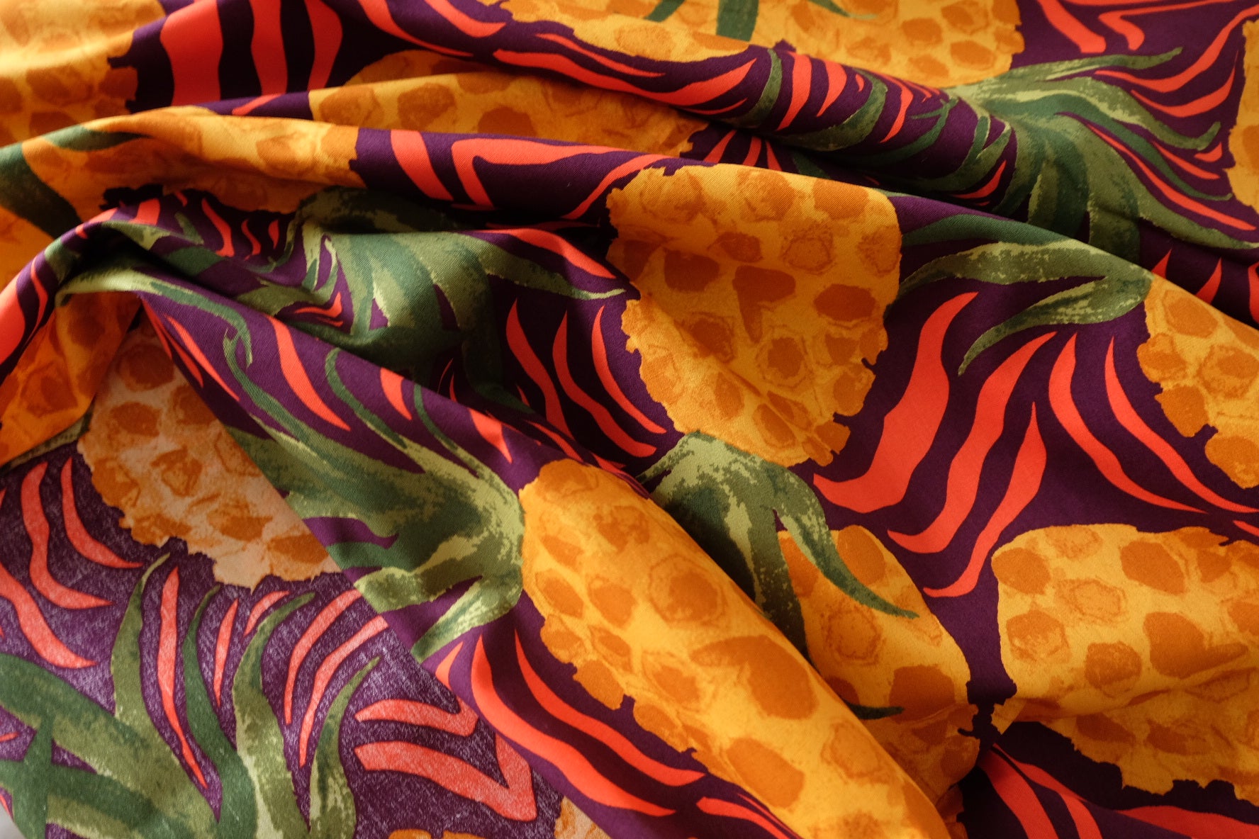 Tropical Pineapple Cotton Lawn Fabric – Silky Lightweight Dress Weight, 1.64 yd/2.19 yd