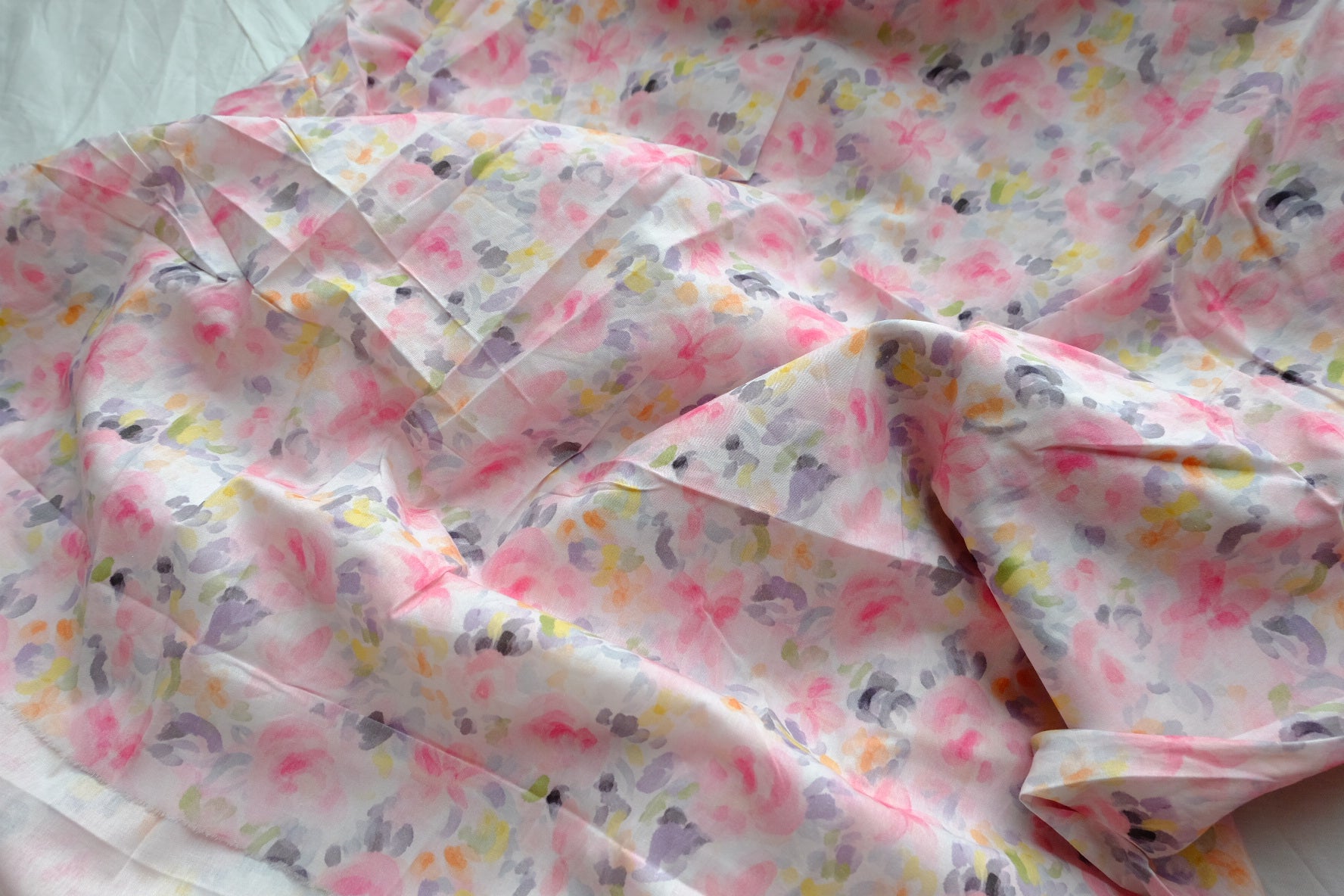 Soft Pastel Watercolor Floral Cotton Fabric - 3.8 yd