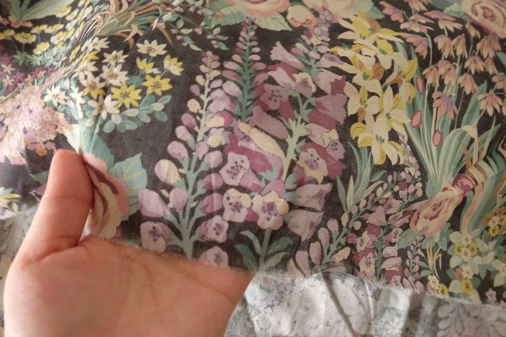 Dark Garden Floral Cotton Voile Fabric – 3.3 Yards