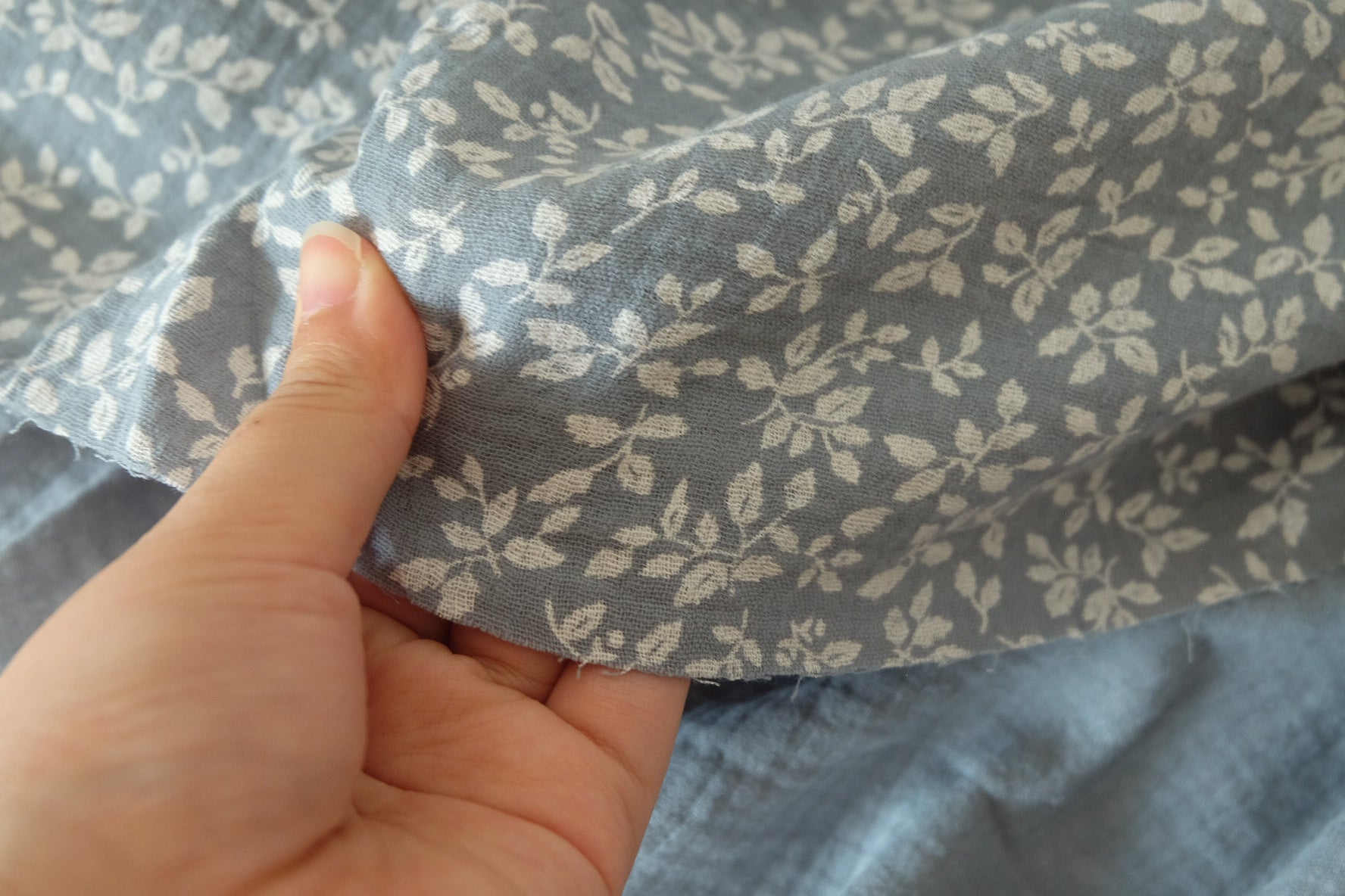 Vintage Botanical Double Gauze Cotton Fabric – Dusty Blue – 2.2 yd