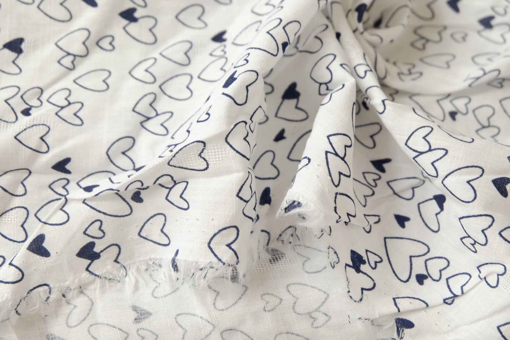 White Heart Print Cotton Fabric, Soft Lightweight Dress Weight, 2.19 Yards