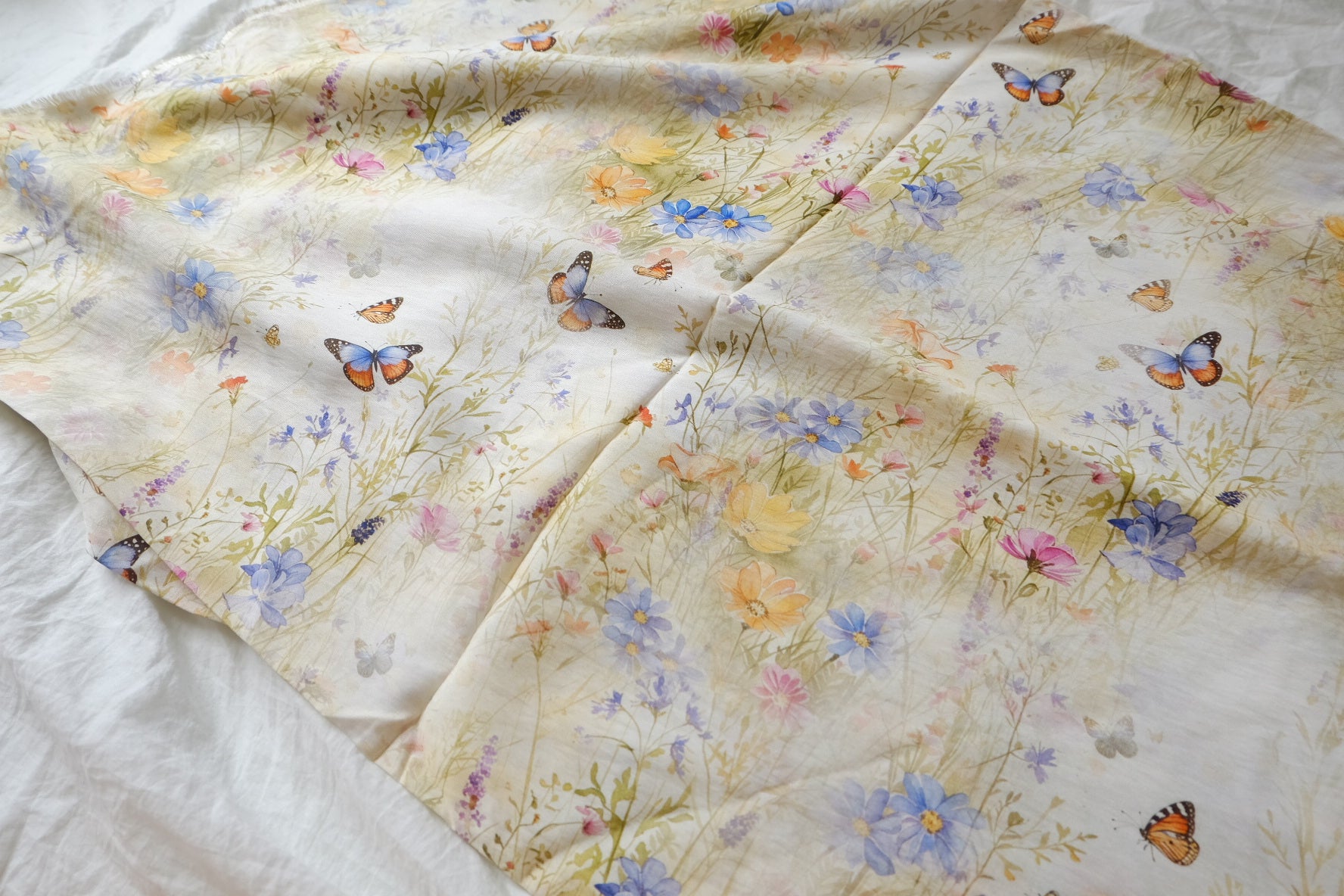 Wildflower Meadow Butterfly Cotton-Nylon Shirting Fabric — 2.19 yd