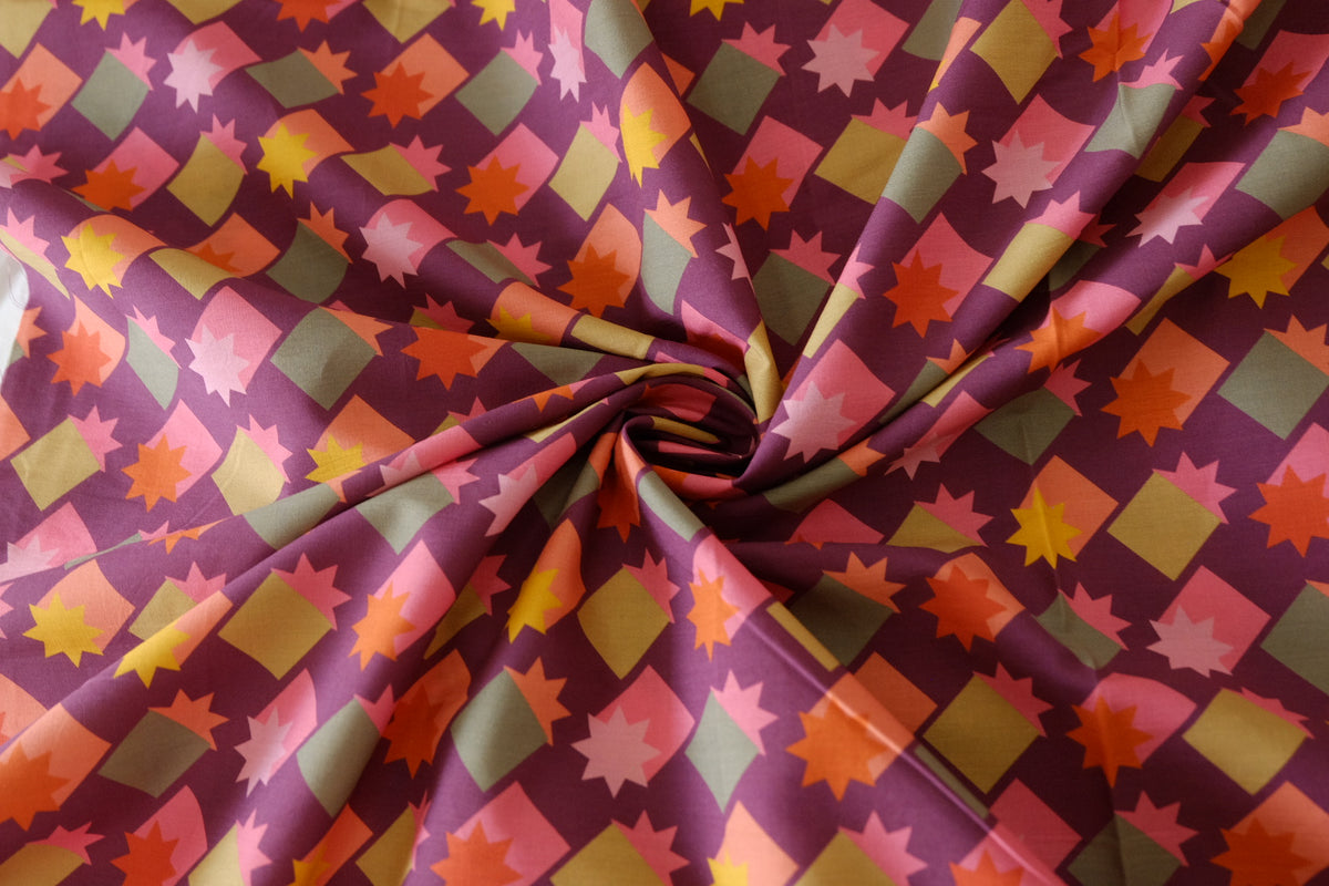 Plum Geometric Star Cotton Lawn – 2.7 yd