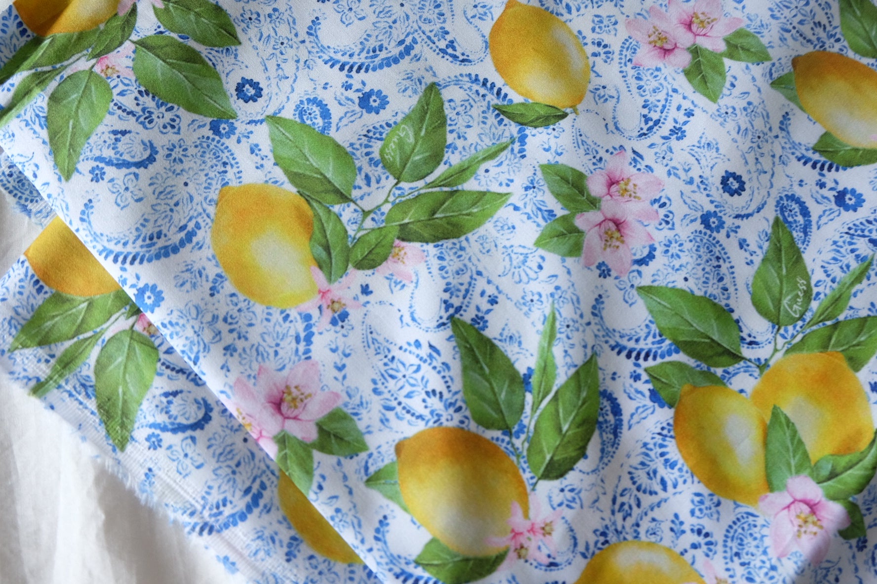 Lemon Blossom Cotton Sateen Fabric – 3.3 yd