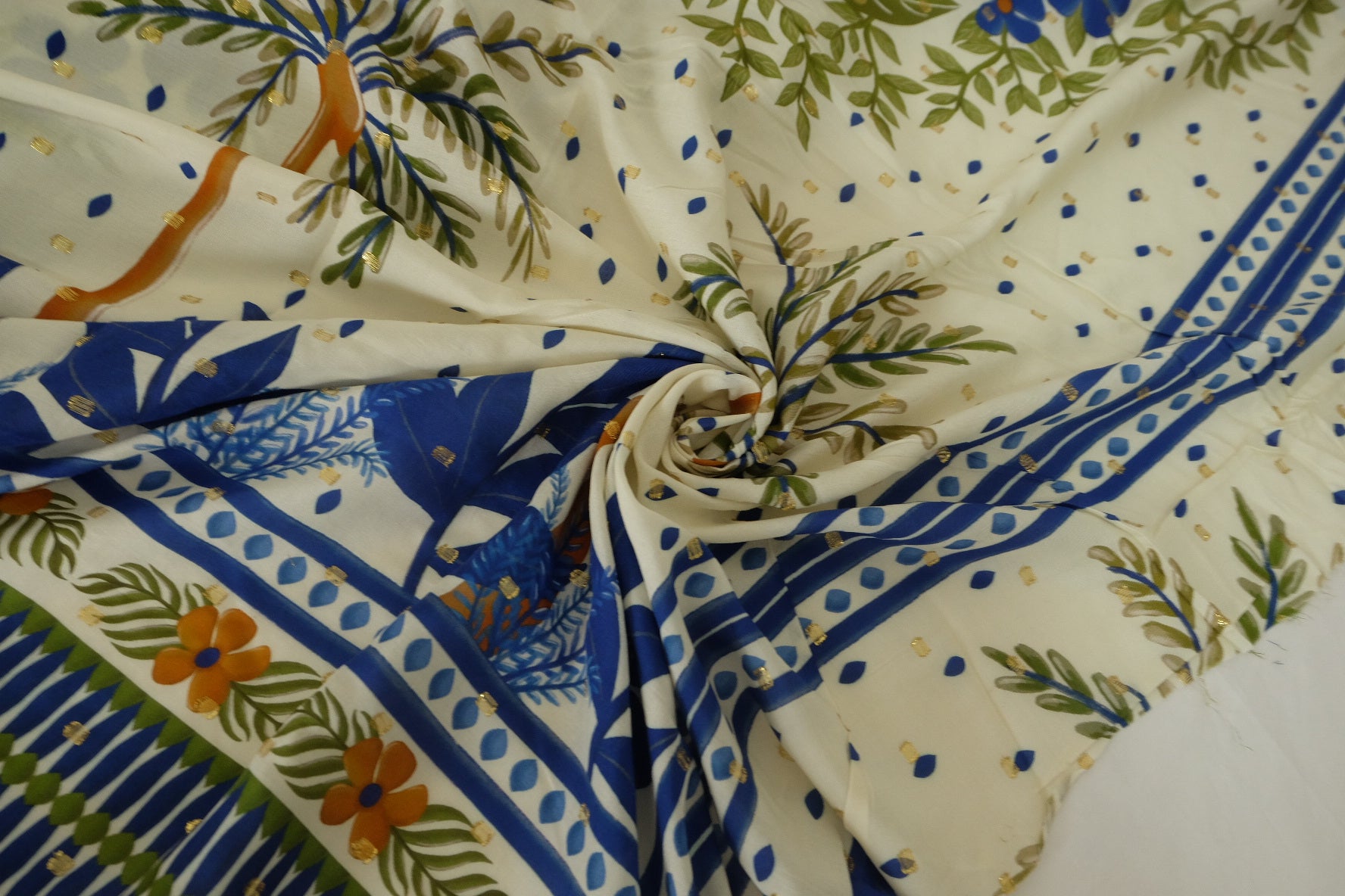 Golden Bird Garden Rayon Fabric – 1.4 yd Panel