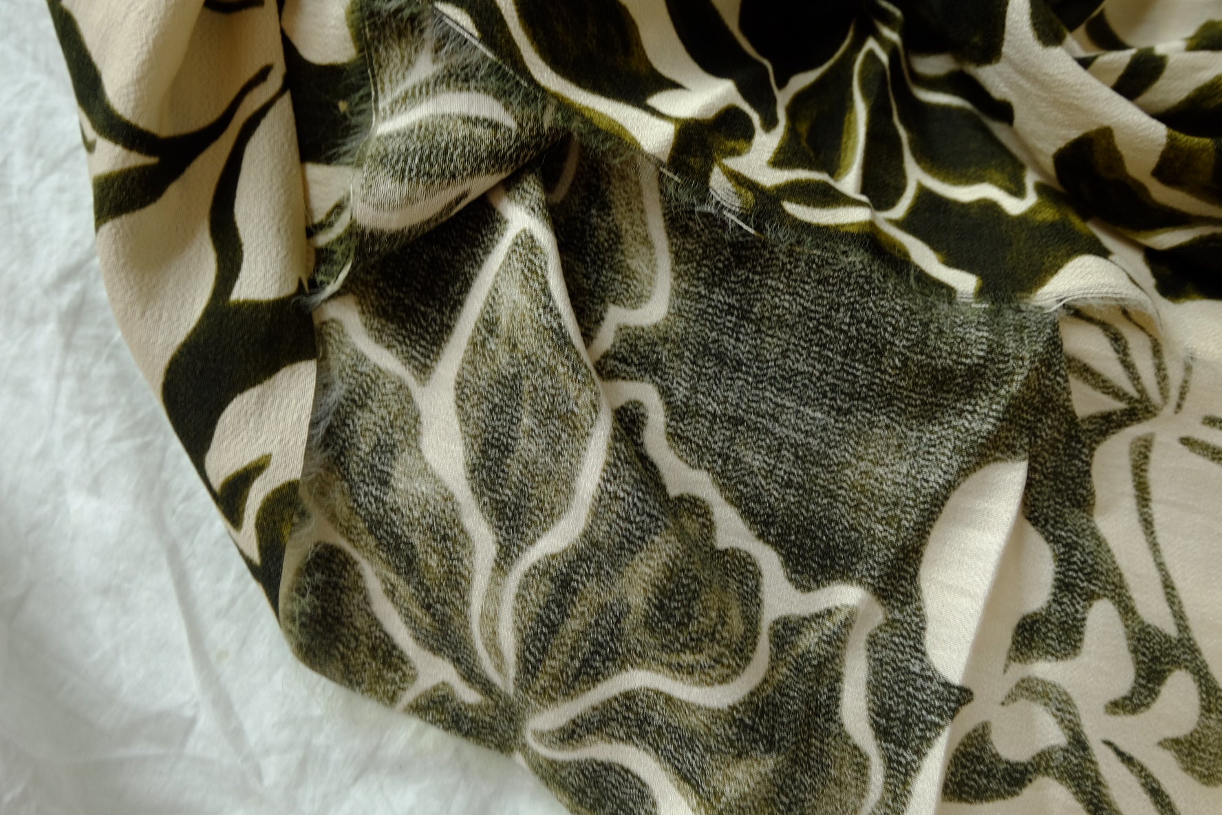 Olive Floral Lyocell Linen Blend Fabric, Soft & Drapey, 1.6 Yards