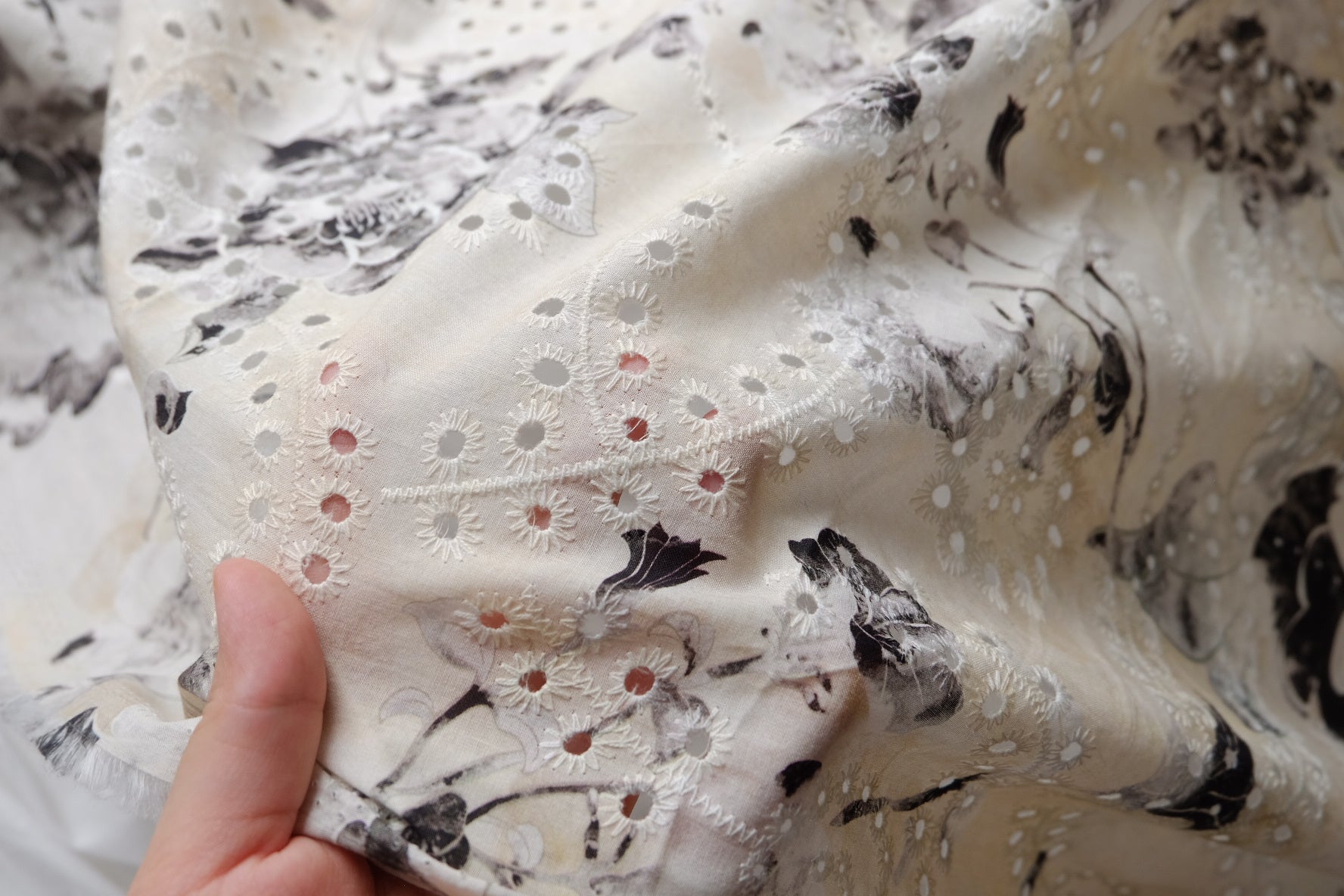 Ivory Floral Eyelet Cotton – 1.6 yd