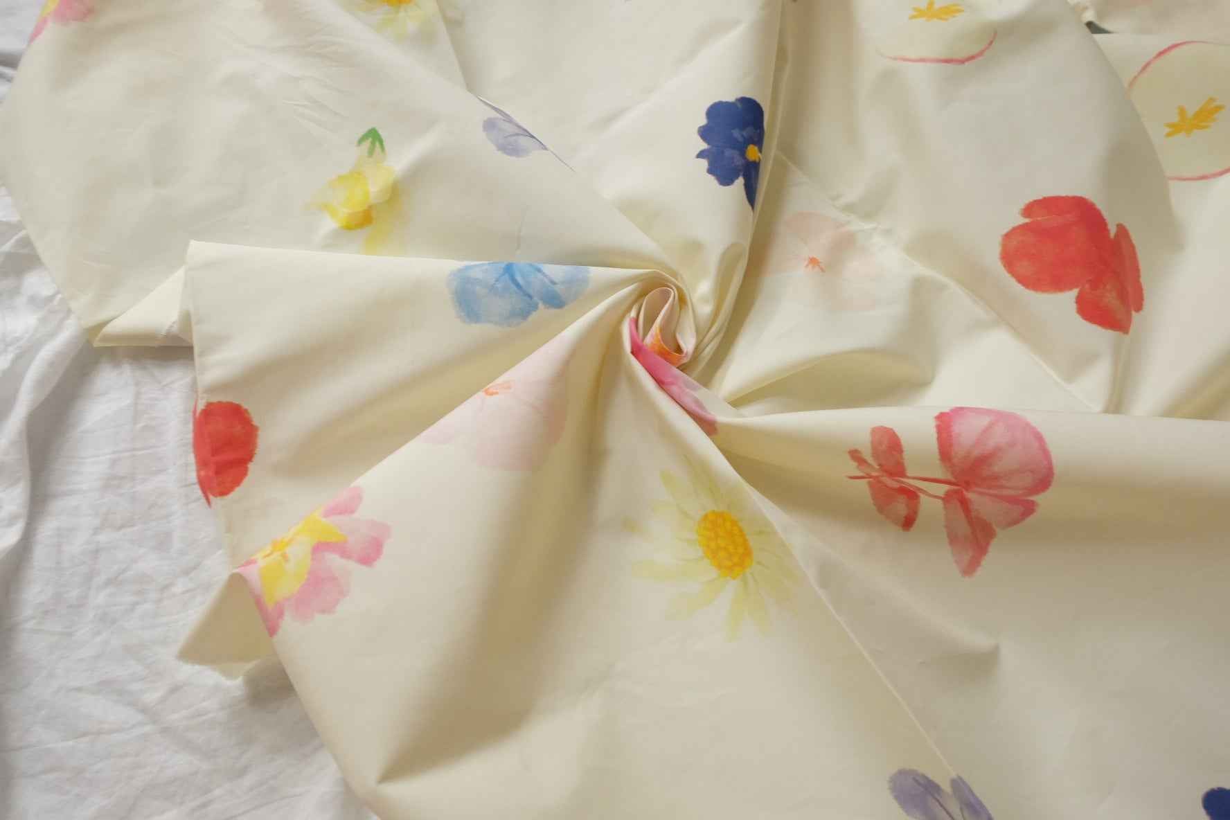High-Density Cotton Poplin Fabric, Smooth Crisp with Painterly Floral Print, 2.19 Yards