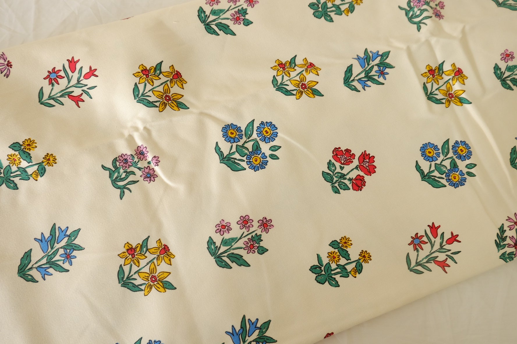 Folk Bouquet Print Structured Cotton Twill Fabric – 2.19 yd Piece