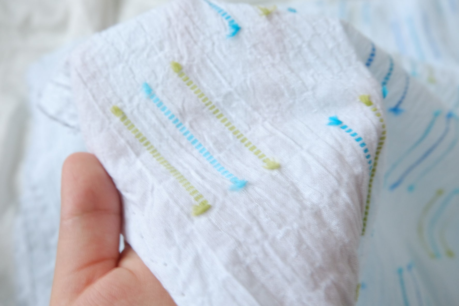 Blue Stripe Bubble Jacquard Cotton Fabric — 2.19 yd