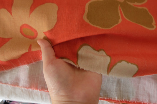 Rust Orange Floral Linen Cotton Fabric – Soft Draping Natural Blend – 2.2 yd