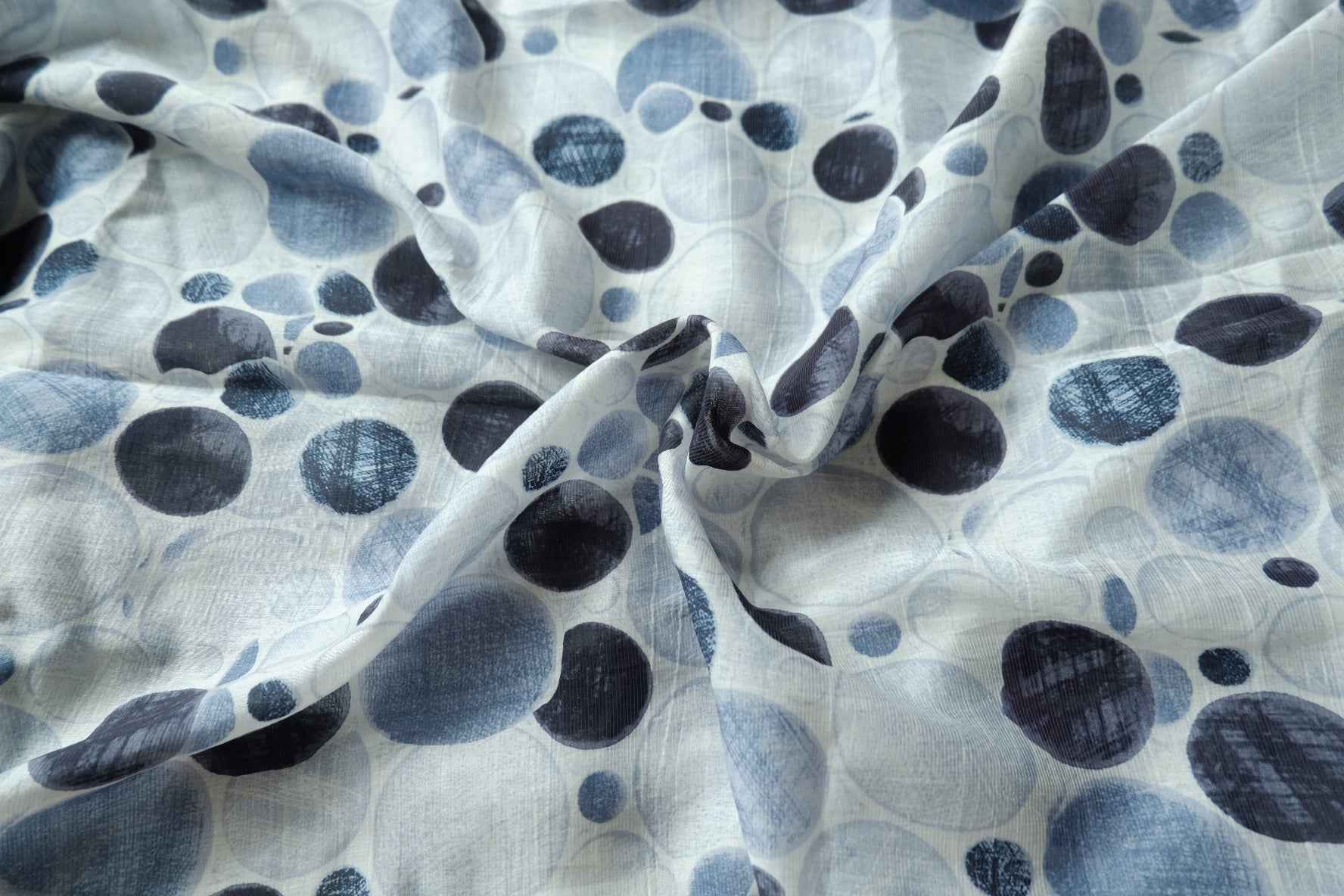 Blue Pebble Print Tencel Cotton Fabric, Soft Lightweight Dress Weight, 2.19 Yards