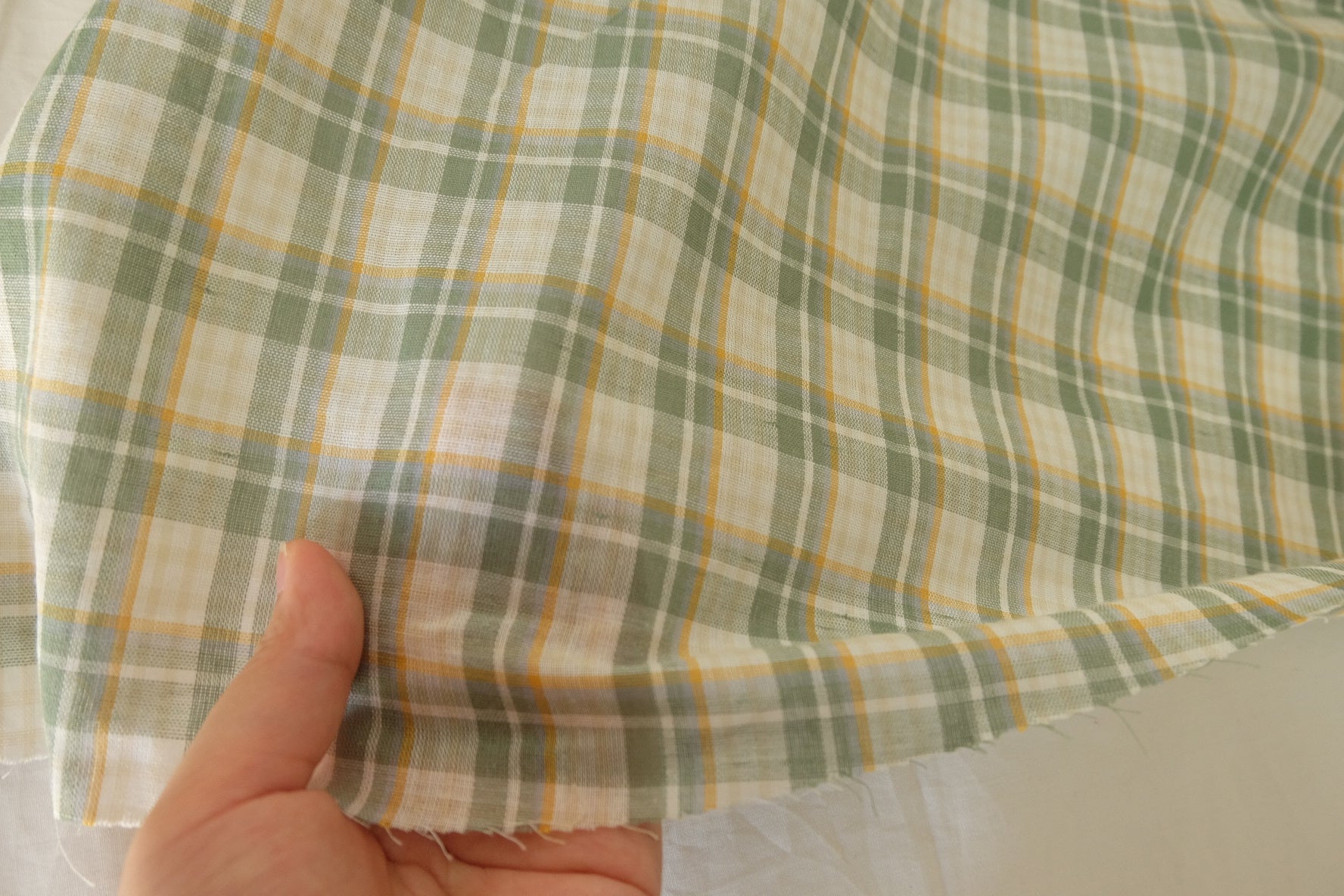 Sage Yellow Yarn-Dyed Plaid Cotton Fabric – 2.2 yd