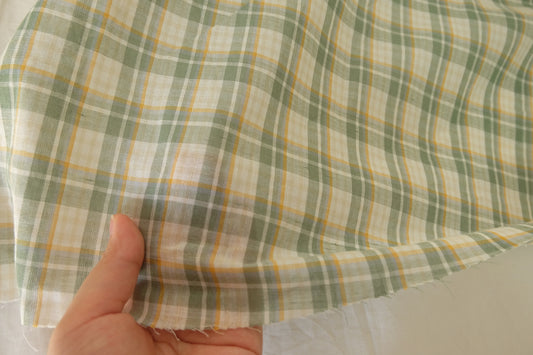 Sage Yellow Yarn-Dyed Plaid Cotton Fabric – 2.2 yd