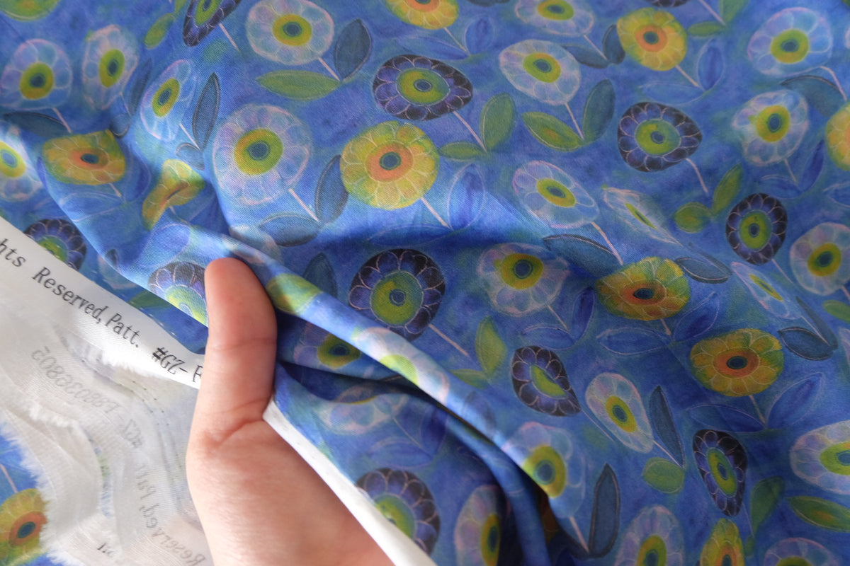 Blue Daydream – Whimsical Floral Cotton Sateen Fabric | 2.2 Yards