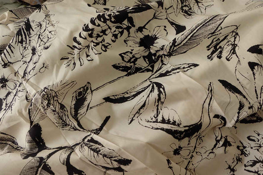Black & White Botanical Cotton Poplin Fabric – 4.4 yd