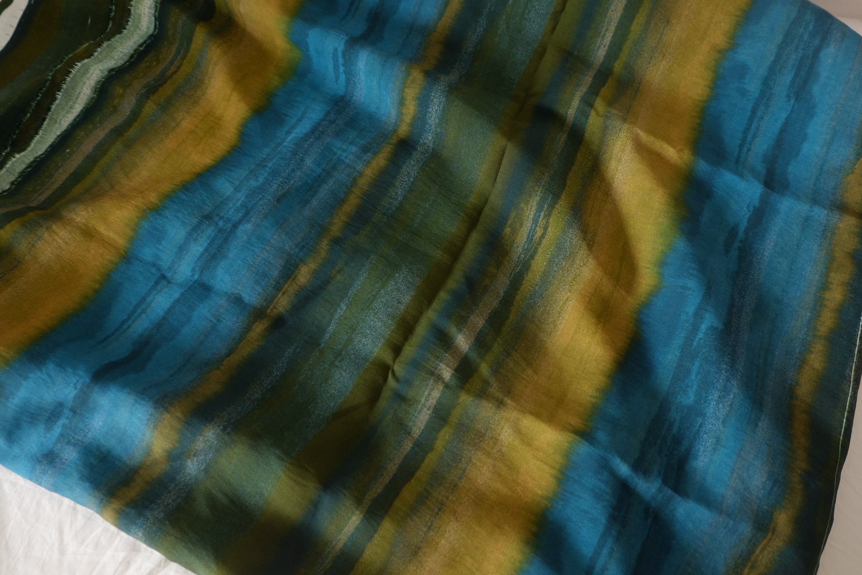 Teal & Olive Abstract Rayon Ramie Fabric – 2.73 yd