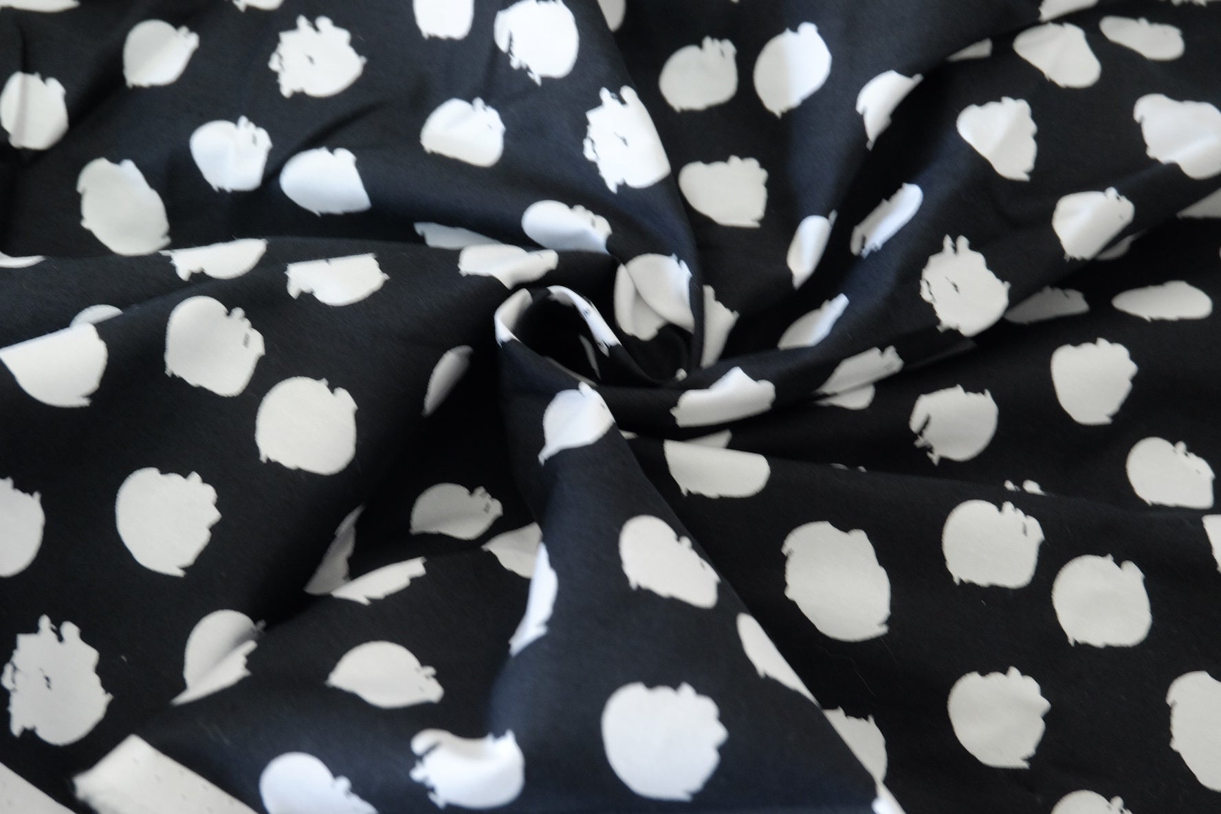 Heavy Cotton Poplin Fabric – Black & White Abstract Brush Dot Print – 2.2 yd