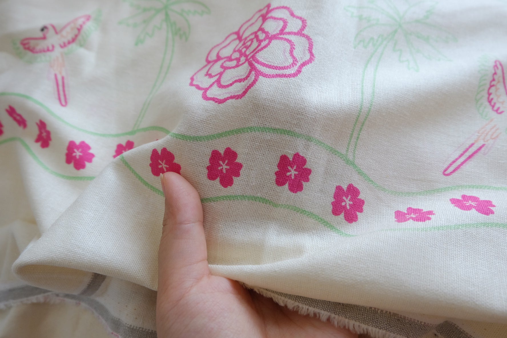 Bird Border Linen Cotton Placement Fabric - 2.19 yd