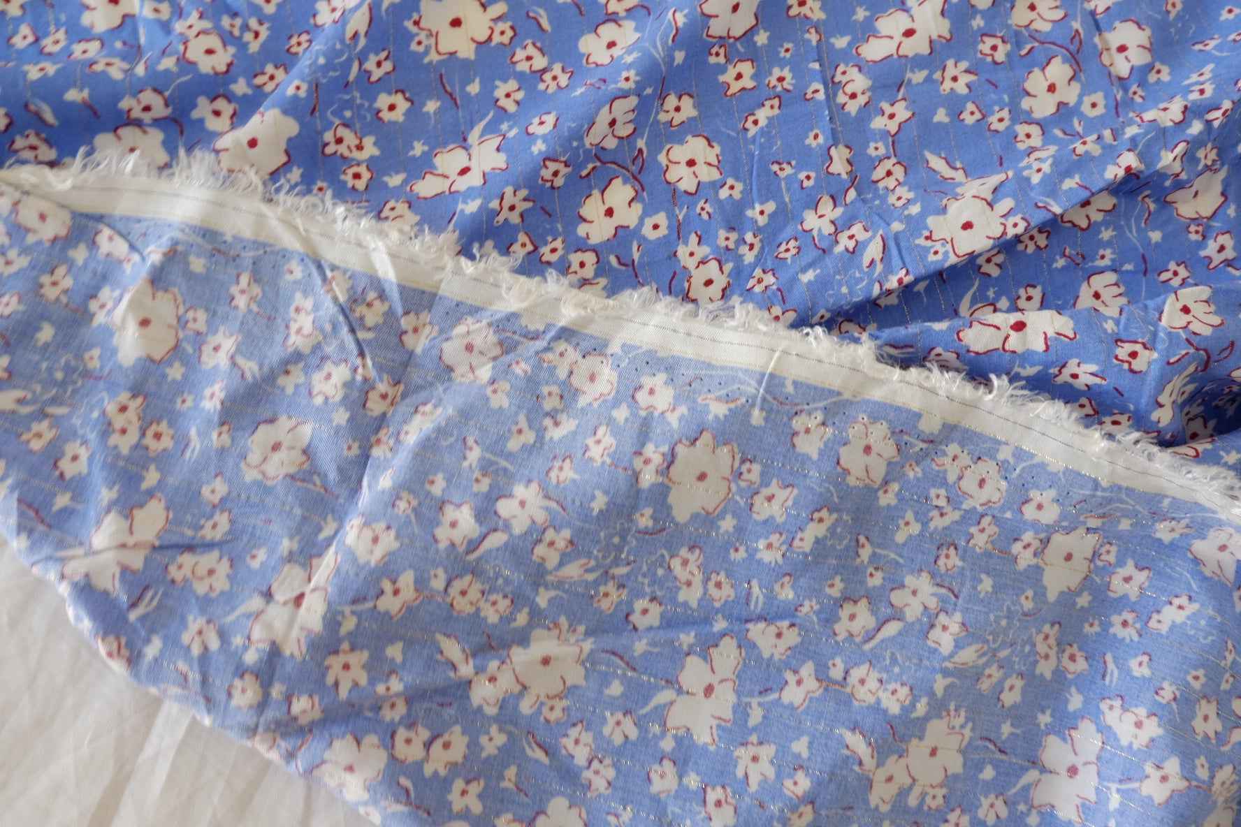 Blue Floral Metallic Stripe Rayon Fabric – 2.7 yd