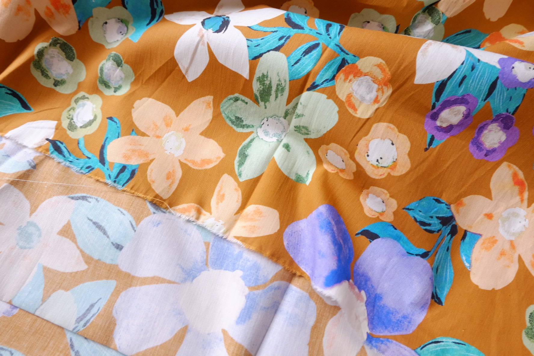 Ochre Painterly Floral Cotton Poplin — 3.28 yd