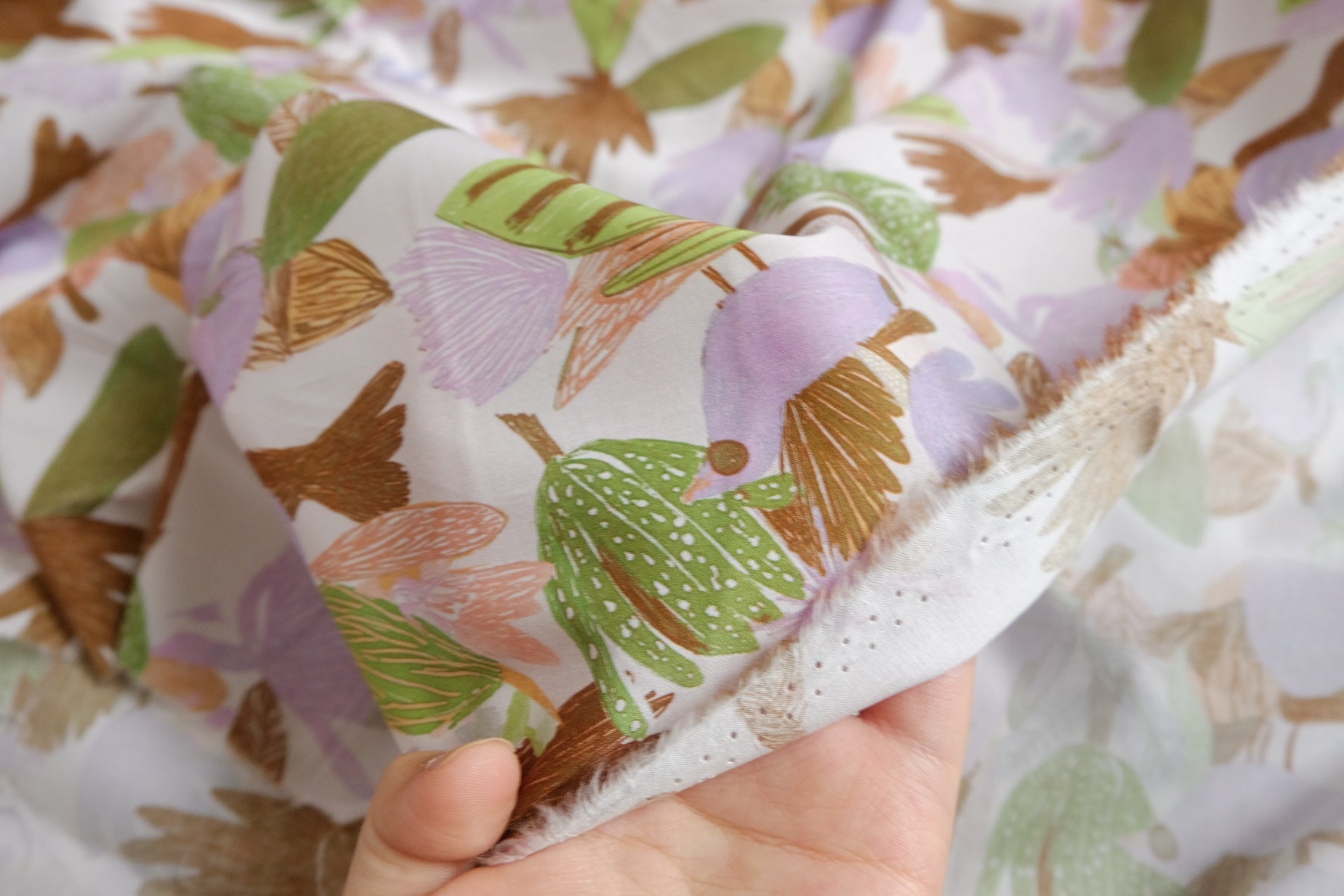 Pastel Botanical Silky Cotton Fabric - 3.28 yd